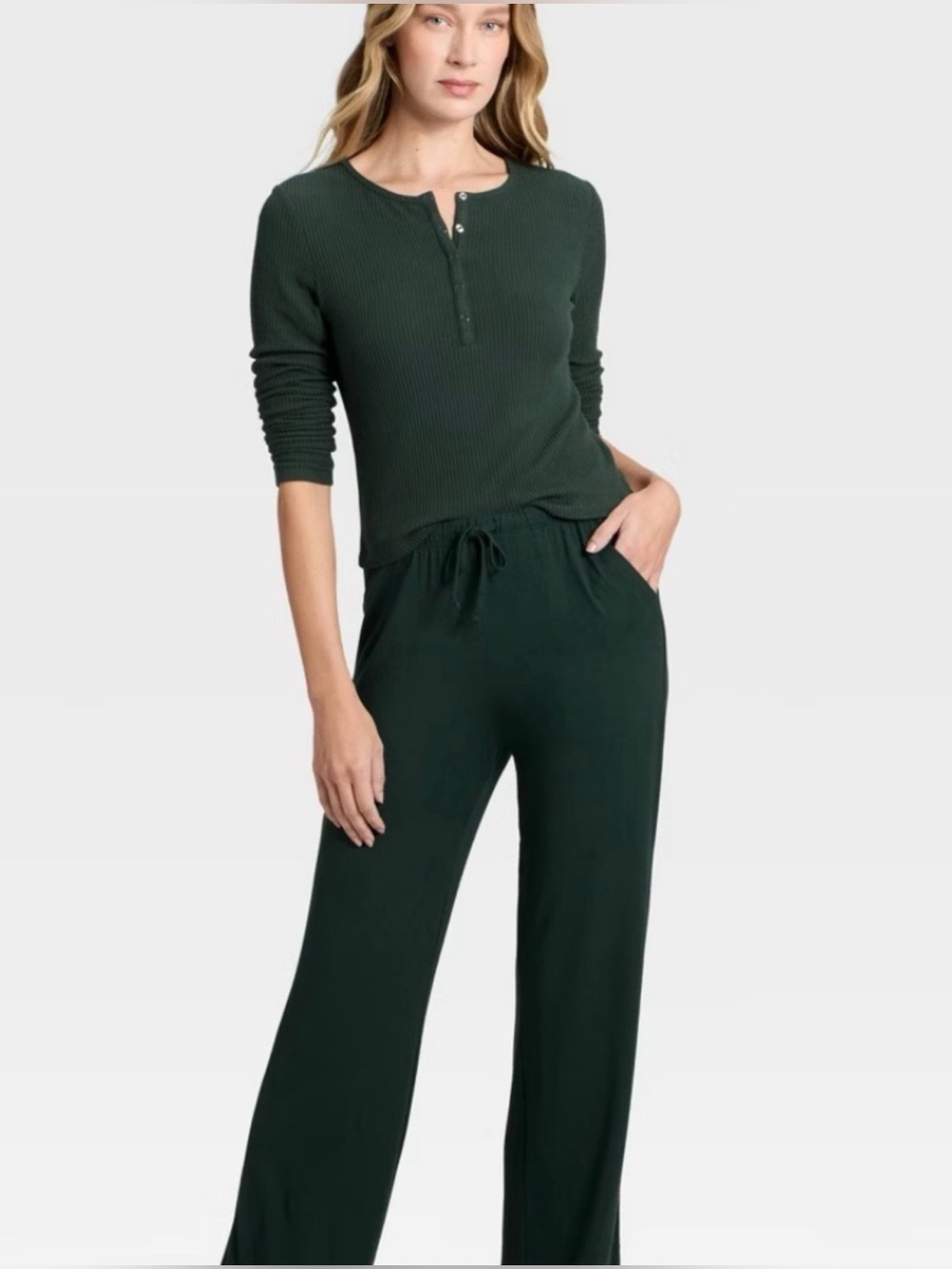 Auden x Target Cozy Ribbed Henley Pajama Set in Green
